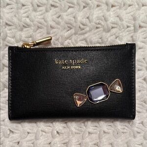 NWT Kate Spade Small Black Card Case with Gem Accents